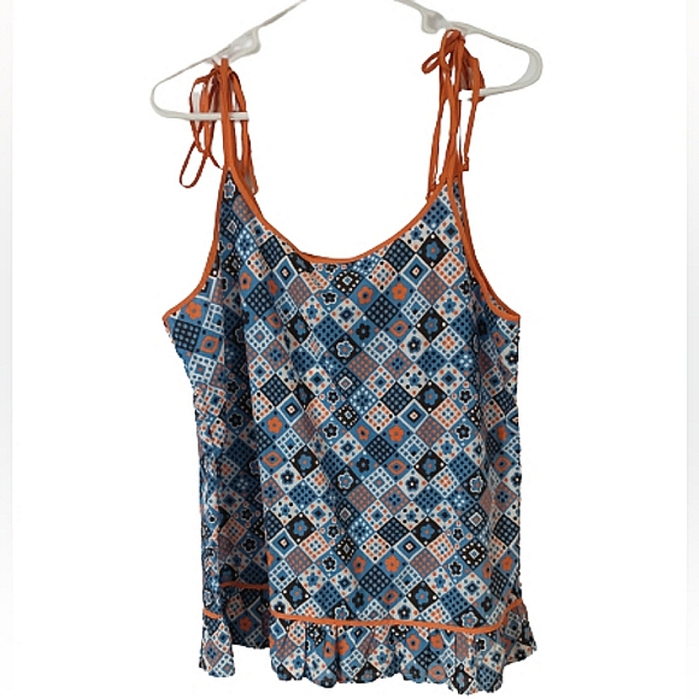 NWOT Lucky Brand Blue Orange Cotton Tank Top XL